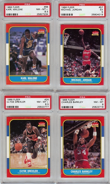 1986-87 Fleer Basketball Hoard (1,000+) with Michael Jordan RC PSA 5