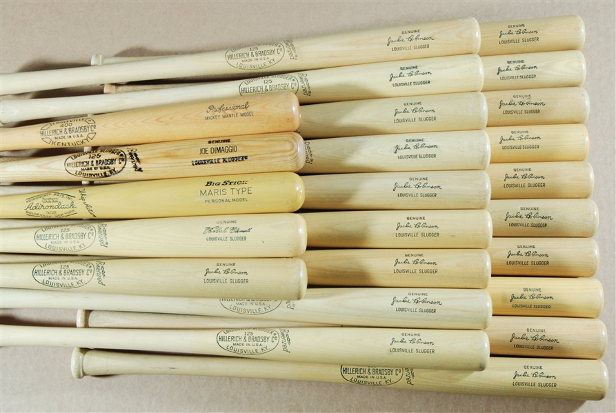 Store Model Bat & Jersey Hoard (30) with Jackie Robinson, Clemente, DiMaggio