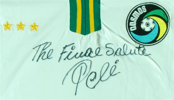 Pele Signed New York Cosmos Jersey Inscribed The Final Salute (PSA/DNA)