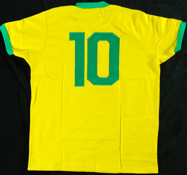 Pele Signed Brazil Jersey Inscribed 3X WC Champ (PSA/DNA)