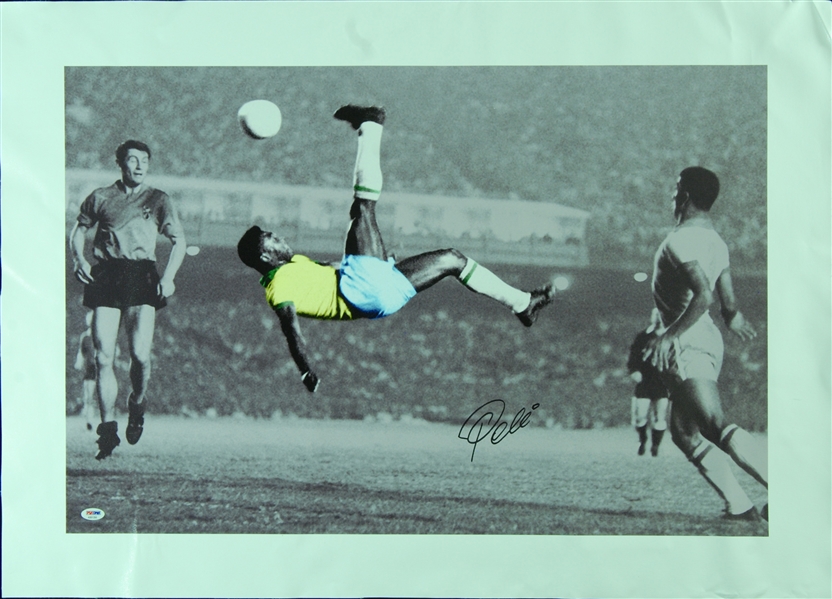 Pele Signed Bicycle Kick Canvas Giclee (PSA/DNA)