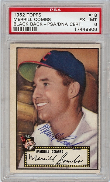 Merrill Combs Signed 1952 Topps No. 18 Black Back PSA 6 (PSA/DNA)