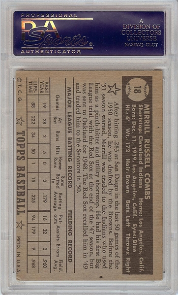 Merrill Combs Signed 1952 Topps No. 18 Black Back PSA 6 (PSA/DNA)