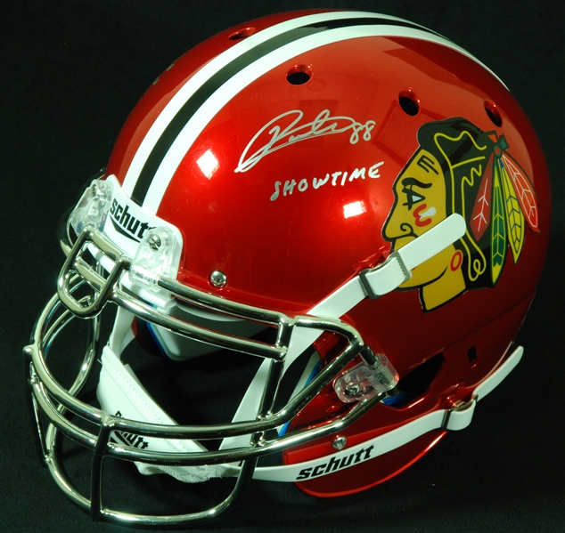 Patrick Kane Signed Chicago Blackhawks Football Helmet Inscribed 2016 MVP (BAS)