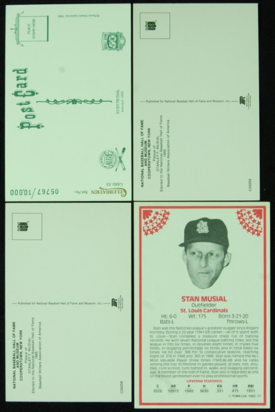 Stan Musial Signed Postcard Group (3) with Perez-Steele, Yellow HOF Plaques