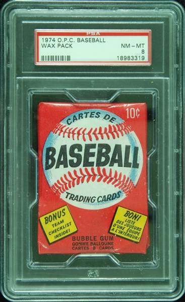 1974 O-Pee-Chee Baseball Unopened Wax Pack (Graded PSA 8)