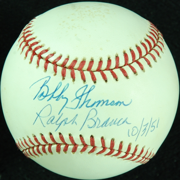 Bobby Thomson & Ralph Branca Signed ONL Baseball Dated 10/3/51 (BAS)