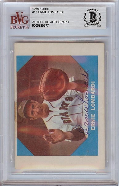 Ernie Lombardi Signed 1960 Fleer No. 17 (BAS)