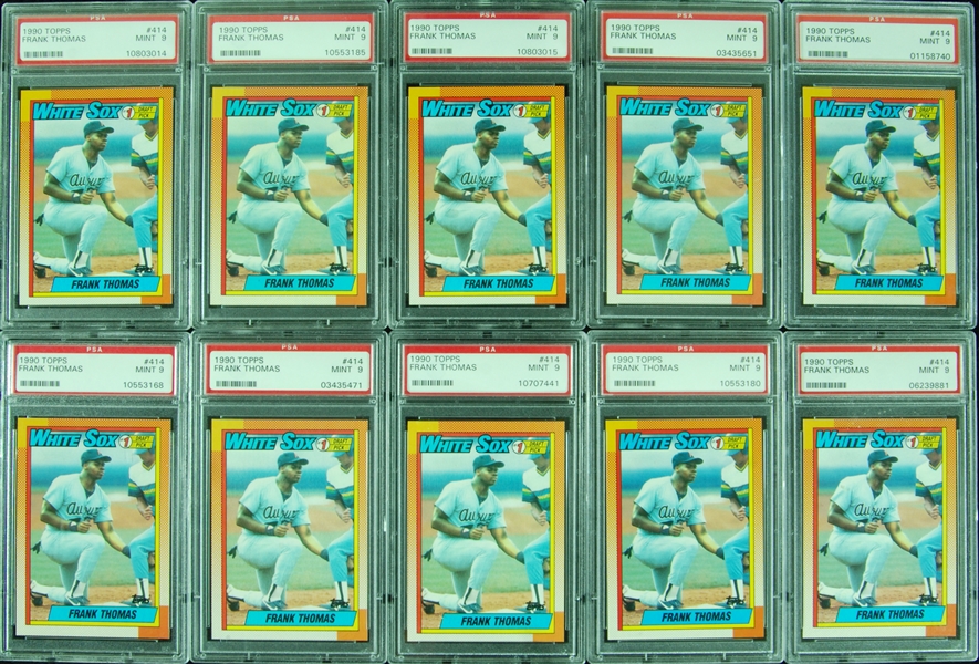 1990 Topps Frank Thomas RC No. 414 PSA 9 Group (10)