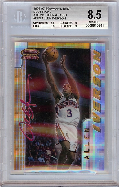 1996-97 Bowman's Best Allen Iverson Best Picks Refractor BGS 8.5