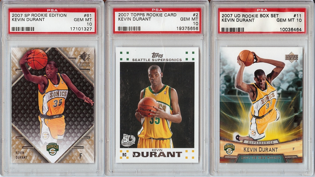 2007-08 Kevin Durant PSA 10 RC Group (3) with Topps, SP Rookie Edition