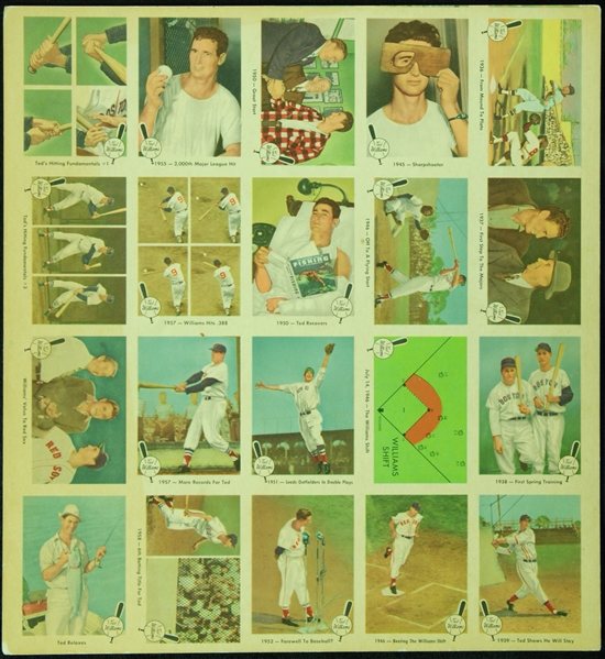 1959 Fleer Life of Ted Williams Uncut Sheet (20 cards)