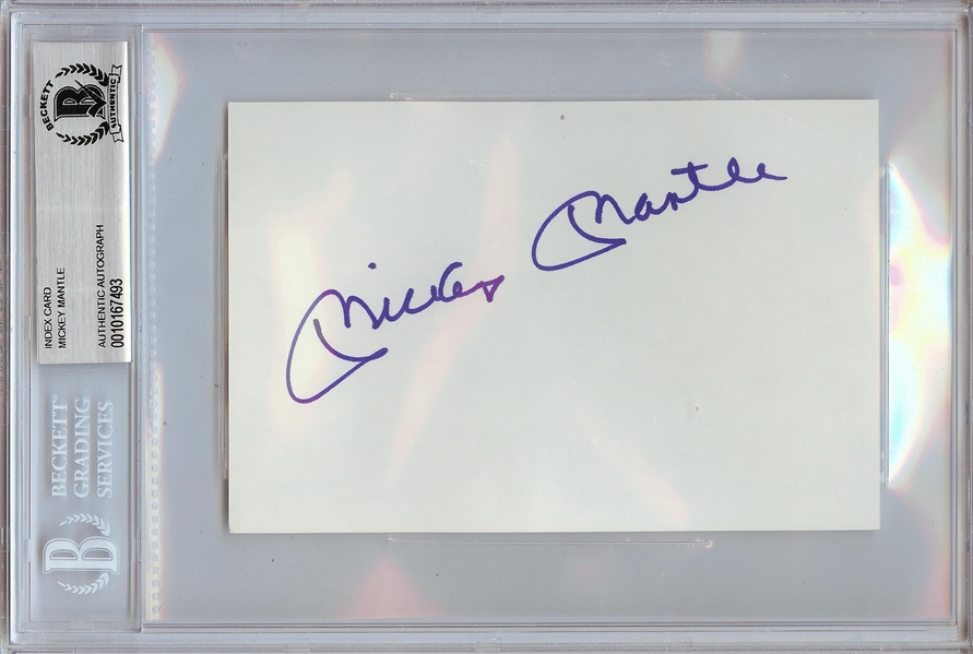 Mickey Mantle Signed 4x6 Index Card (BAS)