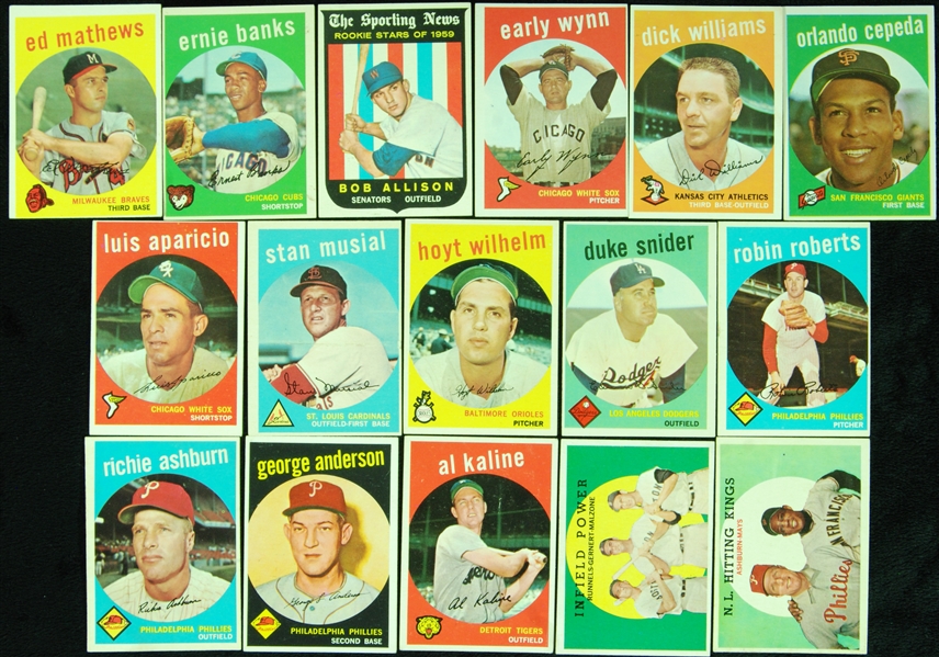 1959 Topps Baseball Partial Set With Hall of Famers, Stars, Specials (440)