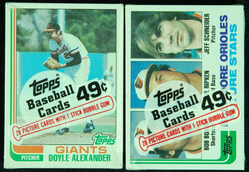 1982 Topps Baseball Cello Pack Pair with Ripken Jr. & Nolan Ryan Showing (2)