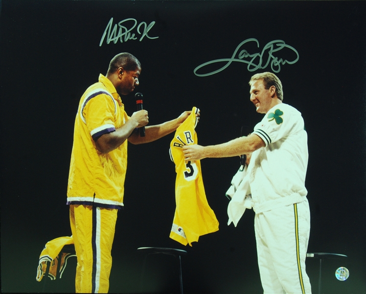 Magic Johnson & Larry Bird Dual-Signed 16x20 Photo (BAS)