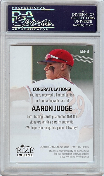 Aaron Judge Signed 2013 Leaf Rize No. EM8 (Graded PSA/DNA 10)