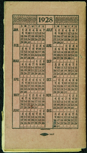 1928 Detroit Tigers Pocket Schedule