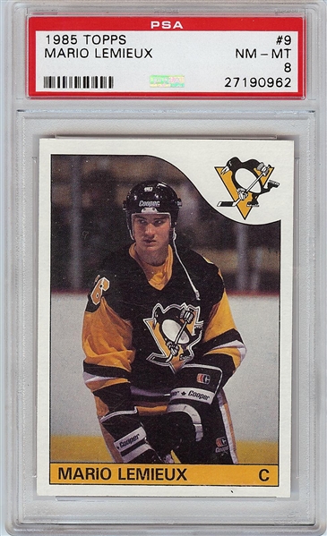 1985-86 Topps Mario Lemieux RC No. 9 PSA 8