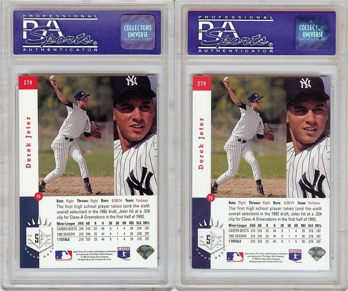 1993 SP Derek Jeter RC No. 279 Pair with PSA 8 & PSA 7 (2)