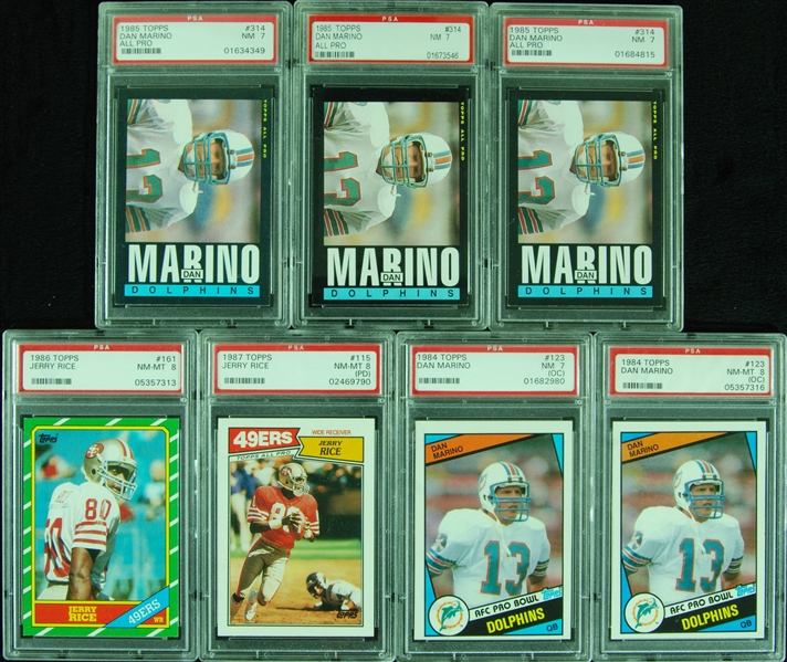 Jerry Rice & Dan Marino RC & 2nd Year PSA-Graded Group (7)