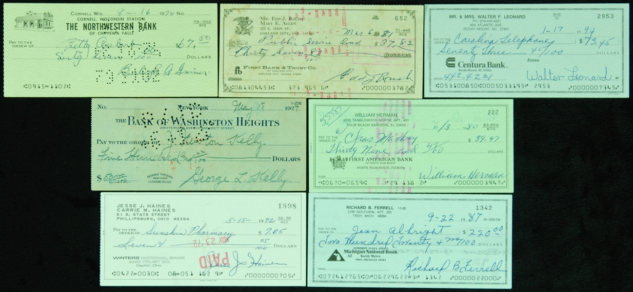 Hall of Famer Signed Cancelled Check Group with Burleigh Grimes (7)