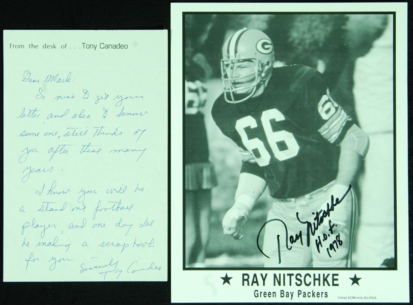 Ray Nitschke & Tony Canadeo Signed Photo/Letter