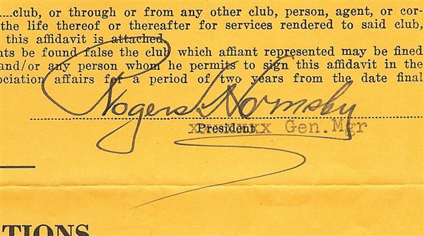 Rogers Hornsby Signed Texas League Player's Contract (JSA)