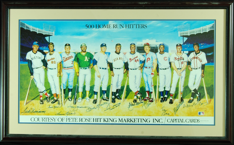 500 Home Run Club Multi-Signed Ron Lewis Framed Poster (11) (JSA)