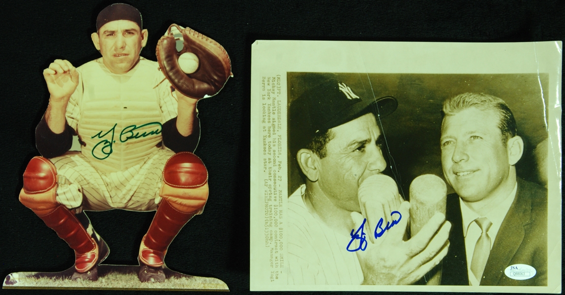 Yogi Berra Signed Wire Photo & Cutout (2) (JSA)