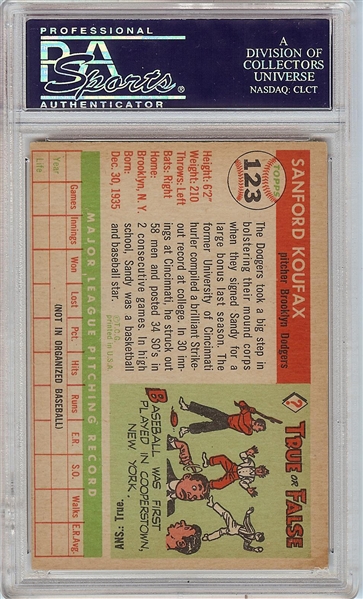 1955 Topps Sandy Koufax RC No. 123 PSA 5