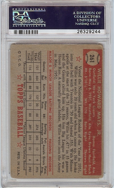 1952 Topps Willie Mays No. 261 PSA 2