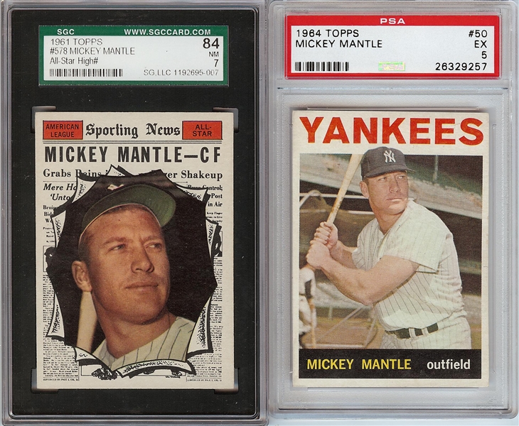 Mickey Mantle Graded Pair with 1964 Topps, 1961 Topps AS (2)