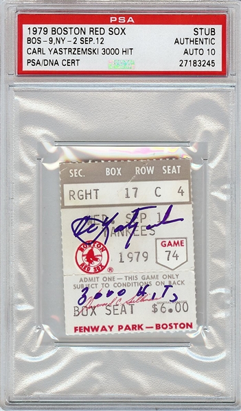 Carl Yastrzemski Signed 3000 Hit Ticket (Graded PSA/DNA 10)