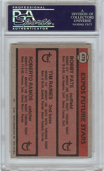 Tim Raines Signed 1981 Topps RC No. 479 (PSA/DNA)