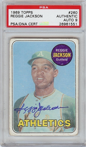 Reggie Jackson Signed 1969 Topps RC No. 260 (Graded PSA/DNA 9)