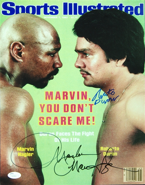 Marvelous Marvin Hagler & Roberto Duran Signed 11x14 Photo (JSA)