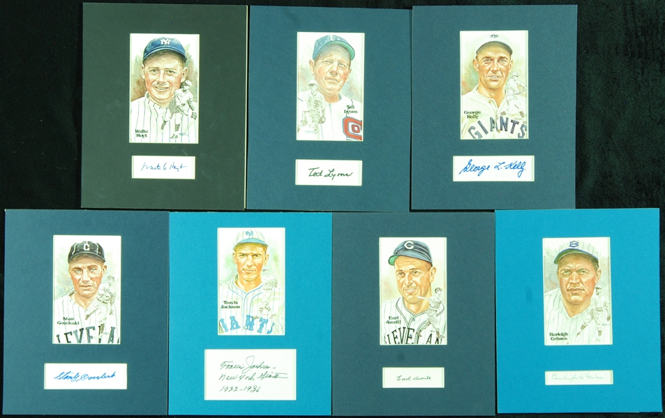 HOFer Signed Index Cards Matted with Perez-Steele HOF Postcards (7)