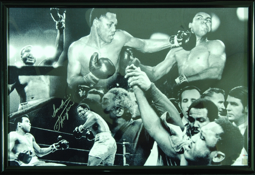 Smokin' Joe Frazier Signed Muhammad Ali 24x30 B&W Framed Collage (PSA/DNA)