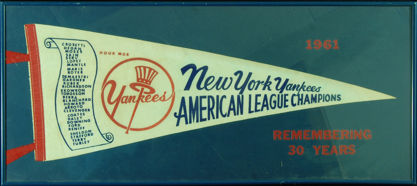 1961 New York Yankees Full-Size Felt Pennant in Frame