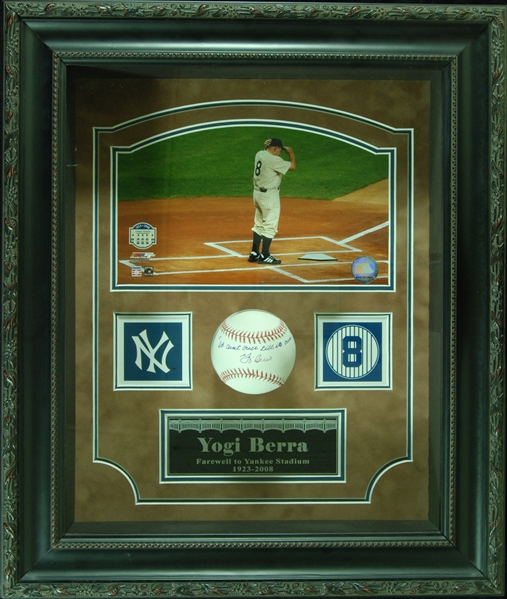 Yogi Berra Single-Signed It ain't over till its over OML Baseball Shadowbox (PSA/DNA)