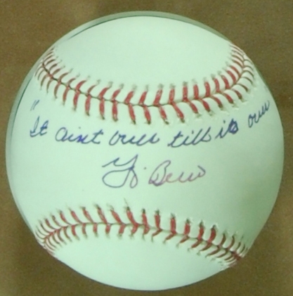 Yogi Berra Single-Signed It ain't over till its over OML Baseball Shadowbox (PSA/DNA)