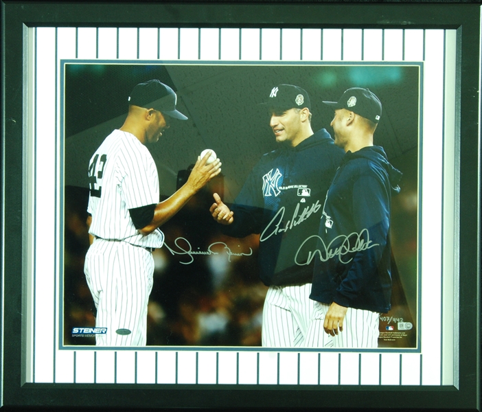 Derek Jeter, Mariano Rivera & Andy Pettitte Multi-Signed 16x20 Framed Photo (407/442) (Steiner)