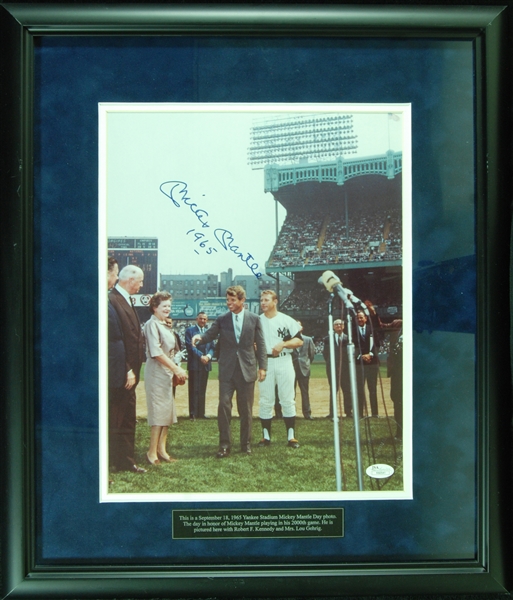 Mickey Mantle Signed 11x14 Framed Photo with Bobby Kennedy Inscribed 1965 (JSA)