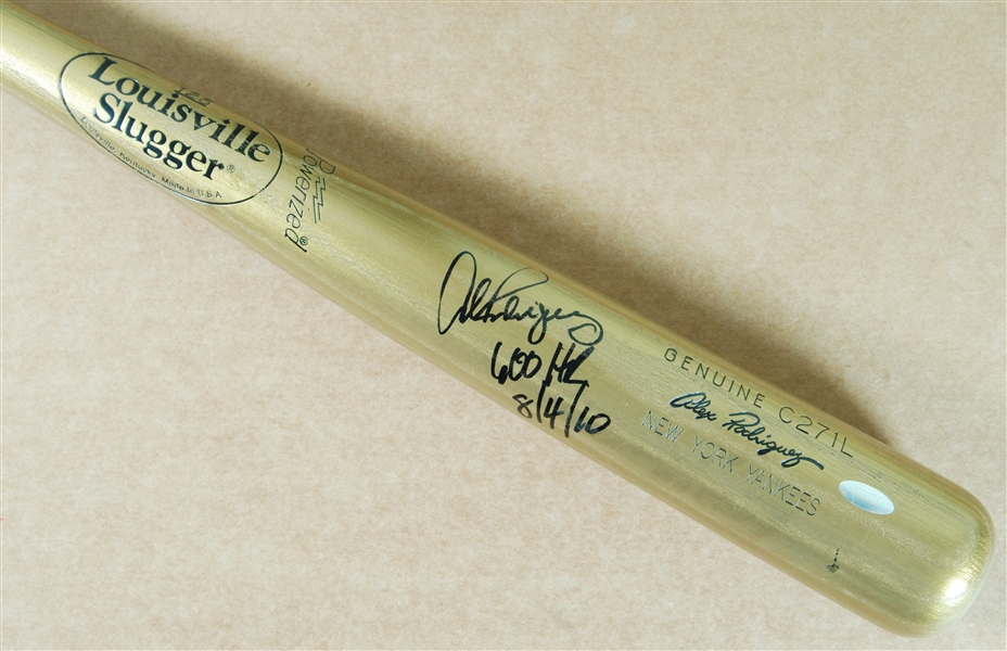 Alex Rodriguez Signed Gold Louisville Slugger Bat Inscribed 600 HR 8/4/10 (MLB) (Steiner) 