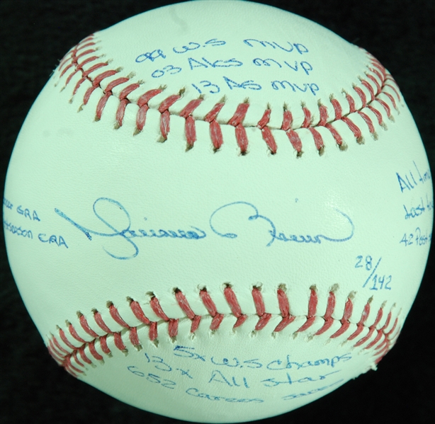 Mariano Rivera Single-Signed OML Baseball with 11 Inscriptions (28/142) (Steiner)