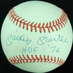 Mickey Mantle Single-Signed OAL Baseball Inscribed "HOF 74 (JSA)
