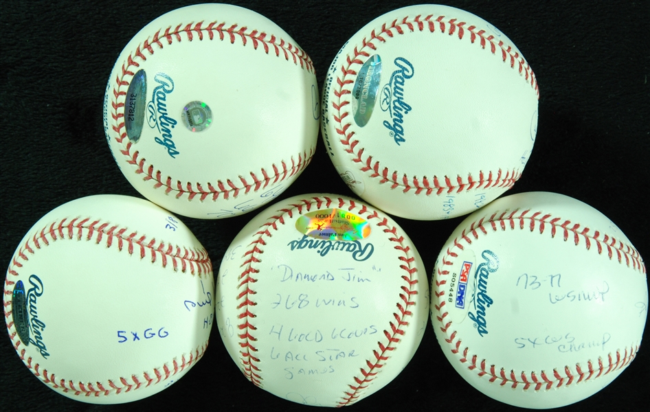 HOFer Single-Signed STAT Baseballs Group with Jackson, Ripken, Niekro, Palmer, Brooks Robinson (5)