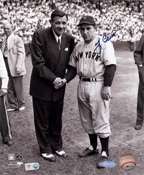 Yogi Berra Signed 8x10 Photo with Babe Ruth (Steiner)