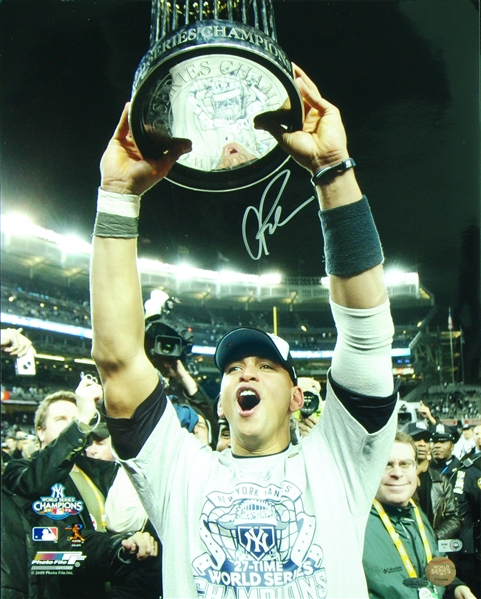 Alex Rodriguez Signed 2009 WS Trophy 16x20 Photo (Steiner)